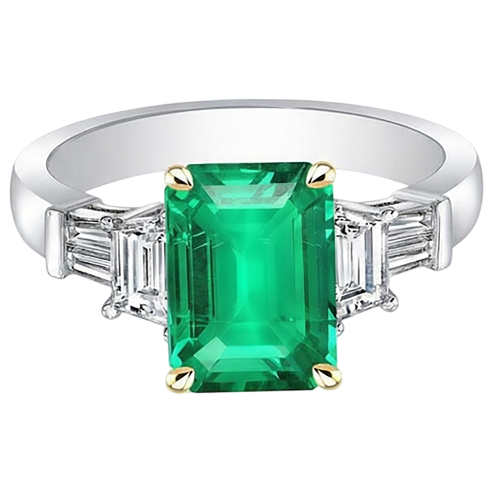 Big Green Emerald Gemstone Ring Natural Earth Mined Diamond Womens Jewelry