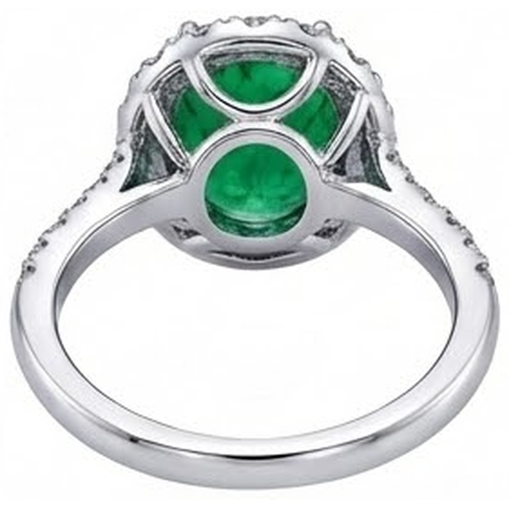 Big Green Emerald With Natural Earth Mined Diamond ( Not Lab Grown )s 4.25 Carats Engagement Ring 14K White Gold