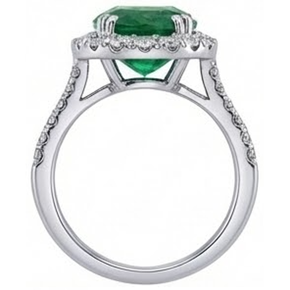Big Green Emerald With Natural Earth Mined Diamond ( Not Lab Grown )s 4.25 Carats Engagement Ring 14K White Gold