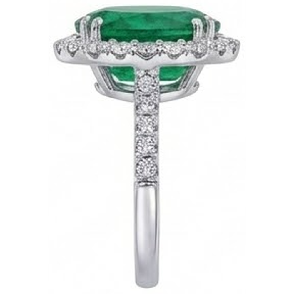 Big Green Emerald With Natural Earth Mined Diamond ( Not Lab Grown )s 4.25 Carats Engagement Ring 14K White Gold