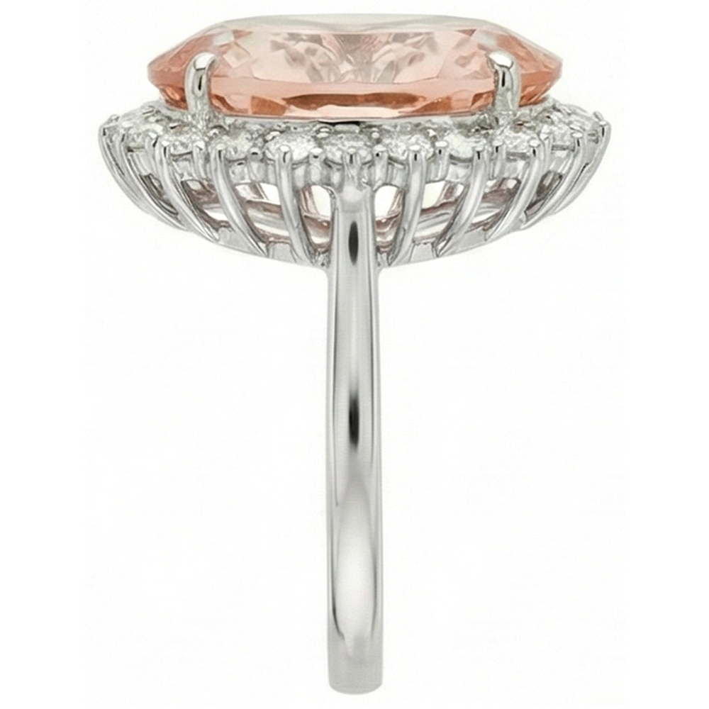 Big Morganite With Small Natural Earth Mined Diamond ( Not Lab Grown ) s 18.50 Ct. Ring New White Gold 14K