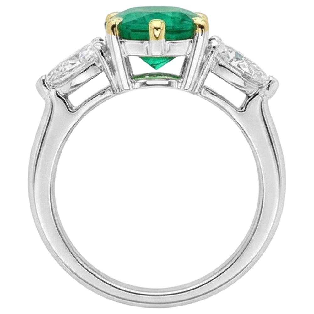 Gemstone Ring 14K Two Tone Gold with Colombian Emerald – top view