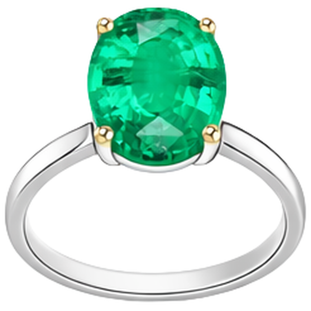 Emerald Oval Precious Stone Ring in Two-Tone 14K Gold – angle view