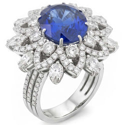 Big Oval Sapphire IGI CERTIFIED Diamond Ring