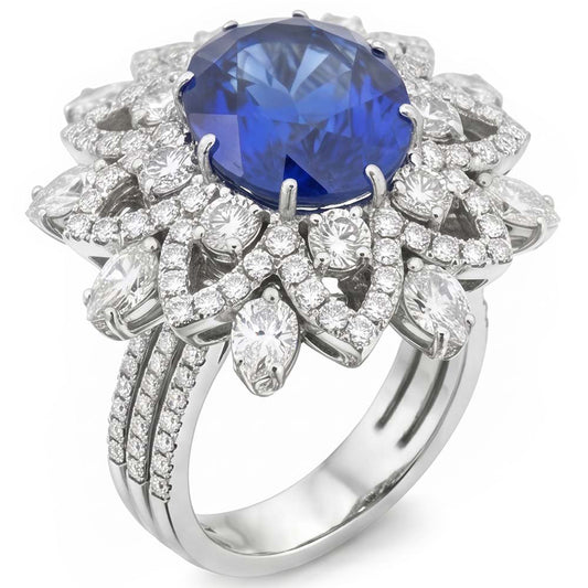Big Oval Sapphire IGI CERTIFIED Diamond Ring
