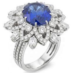 Big Oval Sapphire Natural Earth Mined Diamond ( Not Lab Grown ) Ring