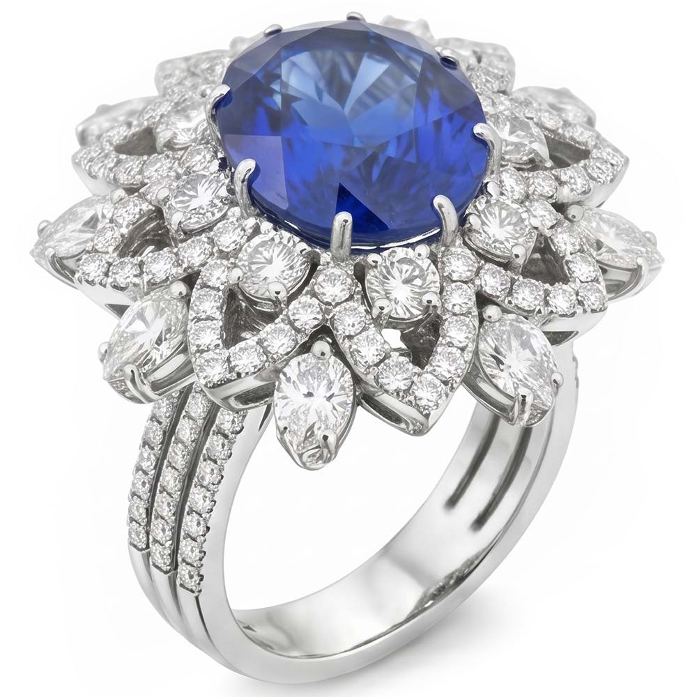 Big Oval Sapphire Natural Earth Mined Diamond ( Not Lab Grown ) Ring