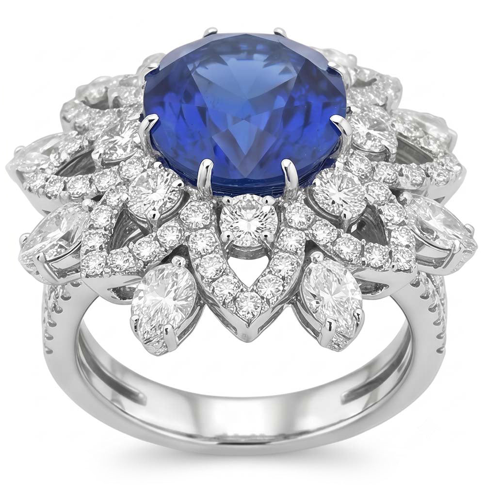 Big Oval Sapphire Natural Earth Mined Diamond ( Not Lab Grown ) Ring