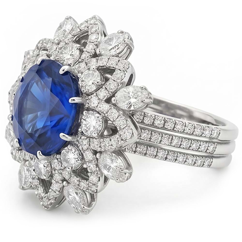Big Oval Sapphire Natural Earth Mined Diamond ( Not Lab Grown ) Ring