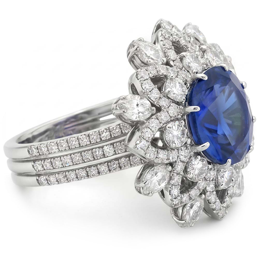 Big Oval Sapphire Natural Earth Mined Diamond ( Not Lab Grown ) Ring