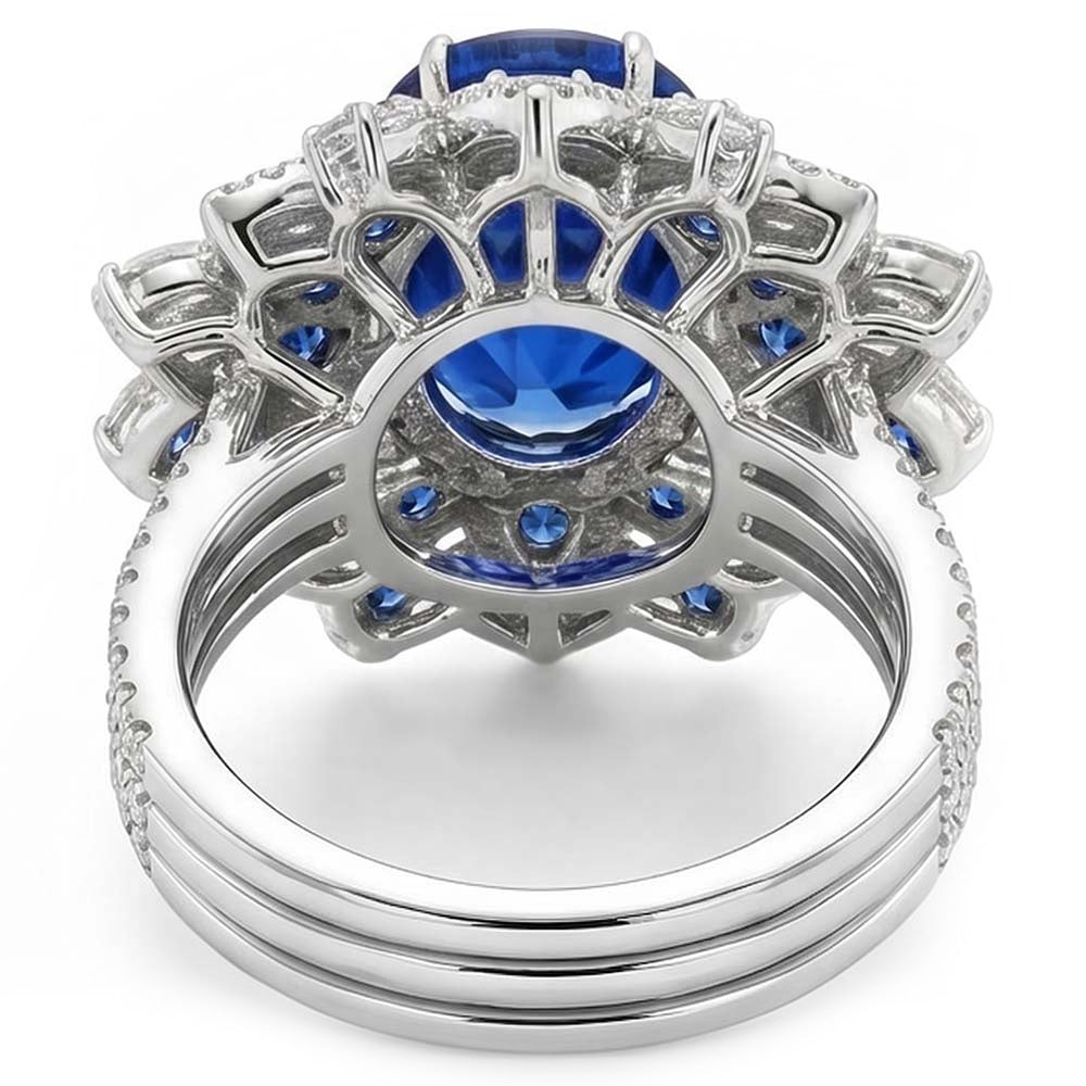 Big Oval Sapphire Natural Earth Mined Diamond ( Not Lab Grown ) Ring