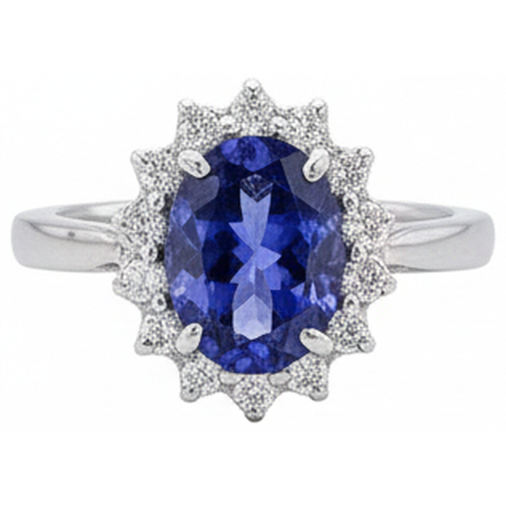Big Oval Tanzanite Stone Fancy Ring 1.95 Carat Natural Earth Mined Diamond ( Not Lab Grown )  Jewelry Gold