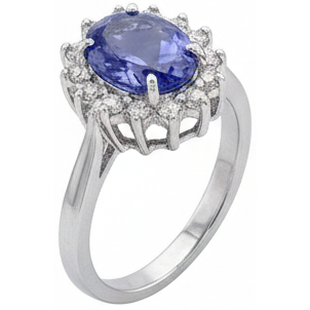 Big Oval Tanzanite Stone Fancy Ring 1.95 Carat Natural Earth Mined Diamond ( Not Lab Grown )  Jewelry Gold