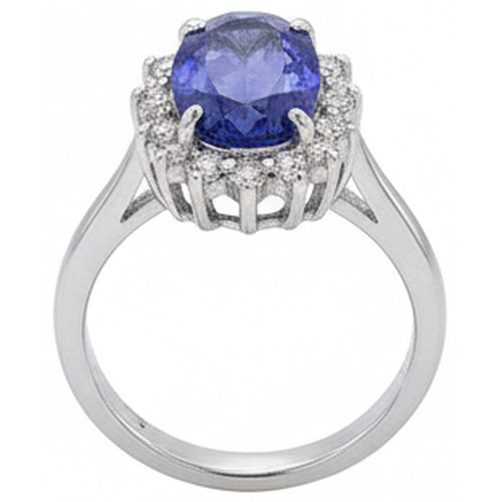 Big Oval Tanzanite Stone Fancy Ring 1.95 Carat Natural Earth Mined Diamond ( Not Lab Grown )  Jewelry Gold