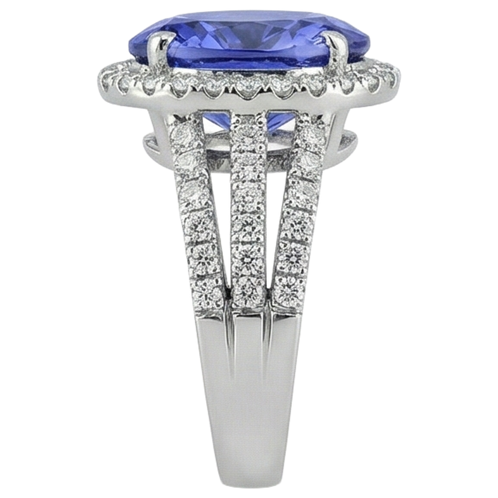 Big Oval Tanzanite With Small Round Natural Earth Mined Diamond ( Not Lab Grown )s 6.70 Ct Ring Gold 14K