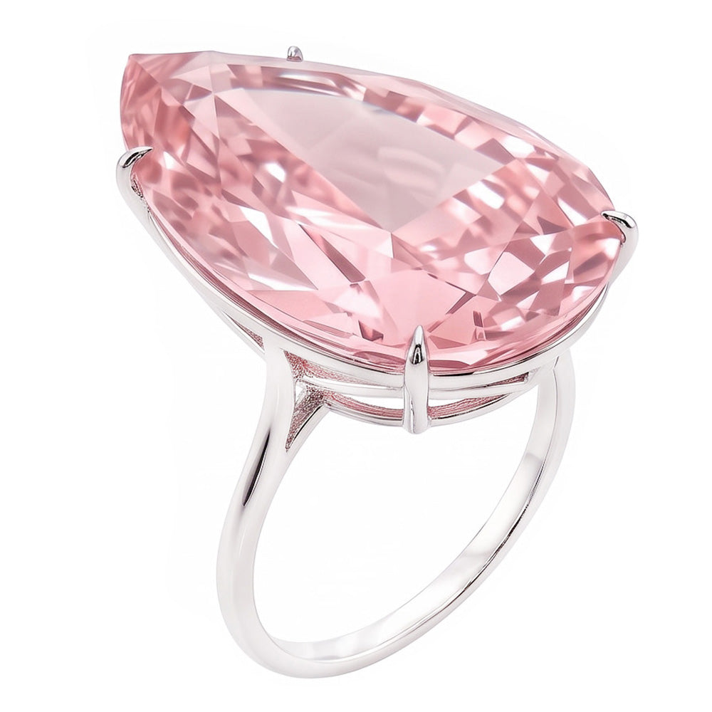 Big Pear Cut Solitaire 3 Ct Pink Sapphire Gemstone Ring Gold White 14K