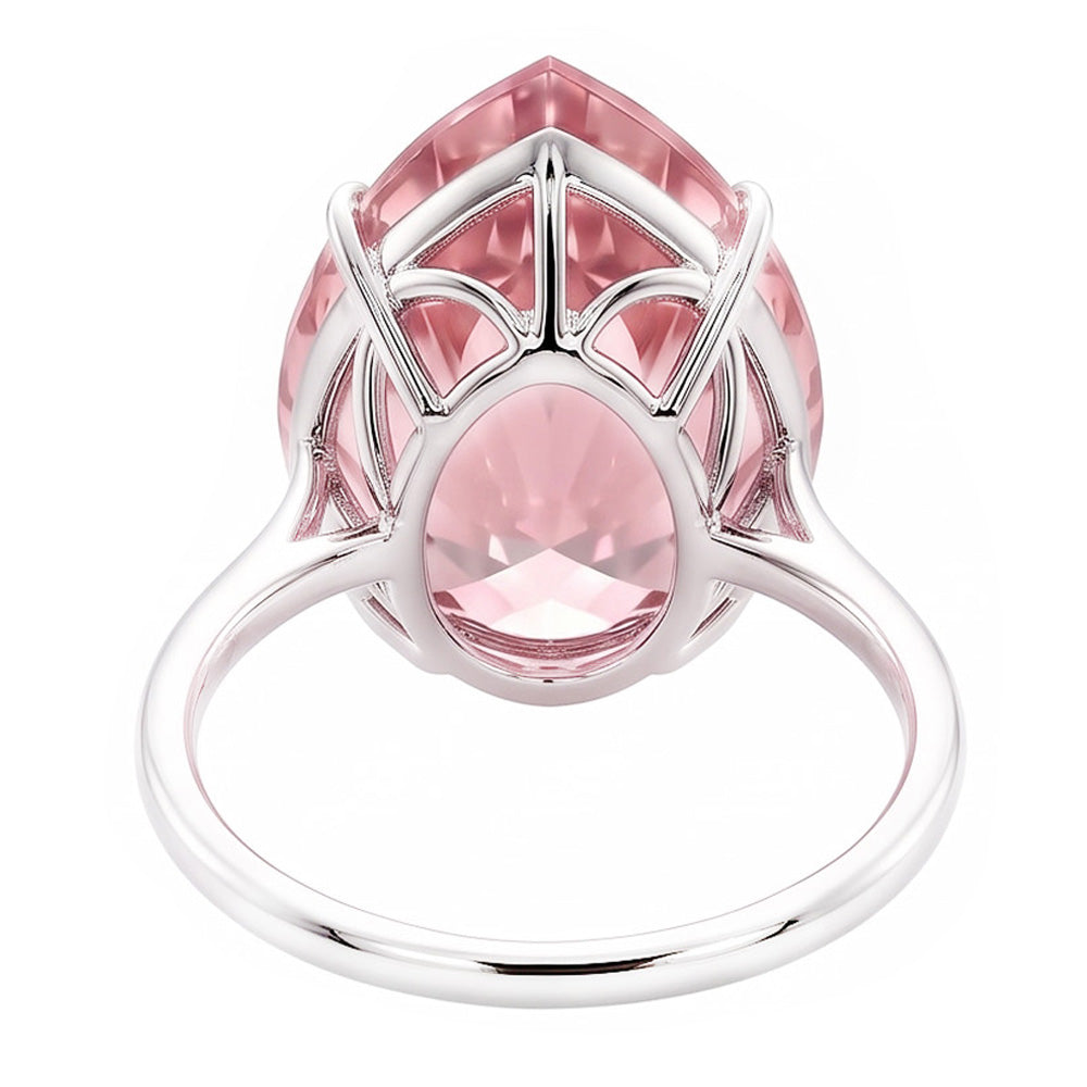 Big Pear Cut Solitaire 3 Ct Pink Sapphire Gemstone Ring Gold White 14K