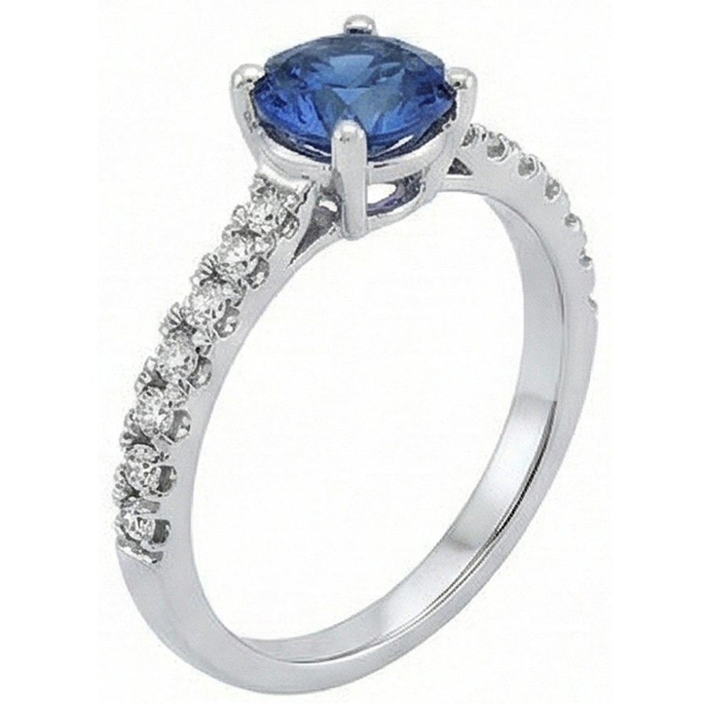 Big Round Ceylon Sapphire With Natural Earth Mined Diamond ( Not Lab Grown )s Anniversary Ring 3.30 Carats