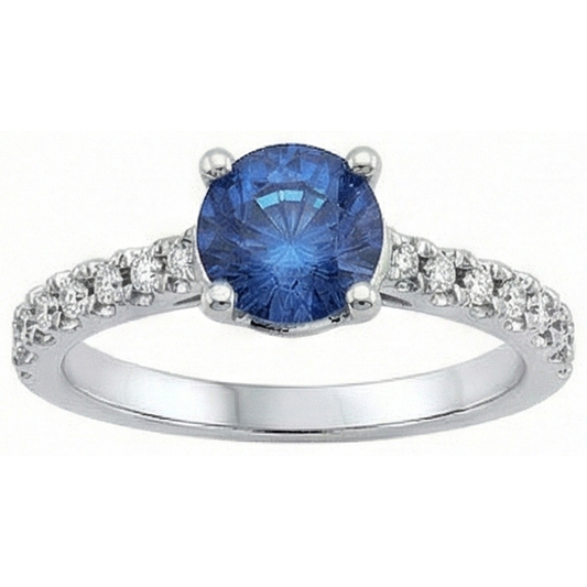Big Round Ceylon Sapphire With Natural Earth Mined Diamond ( Not Lab Grown )s Anniversary Ring 3.30 Carats