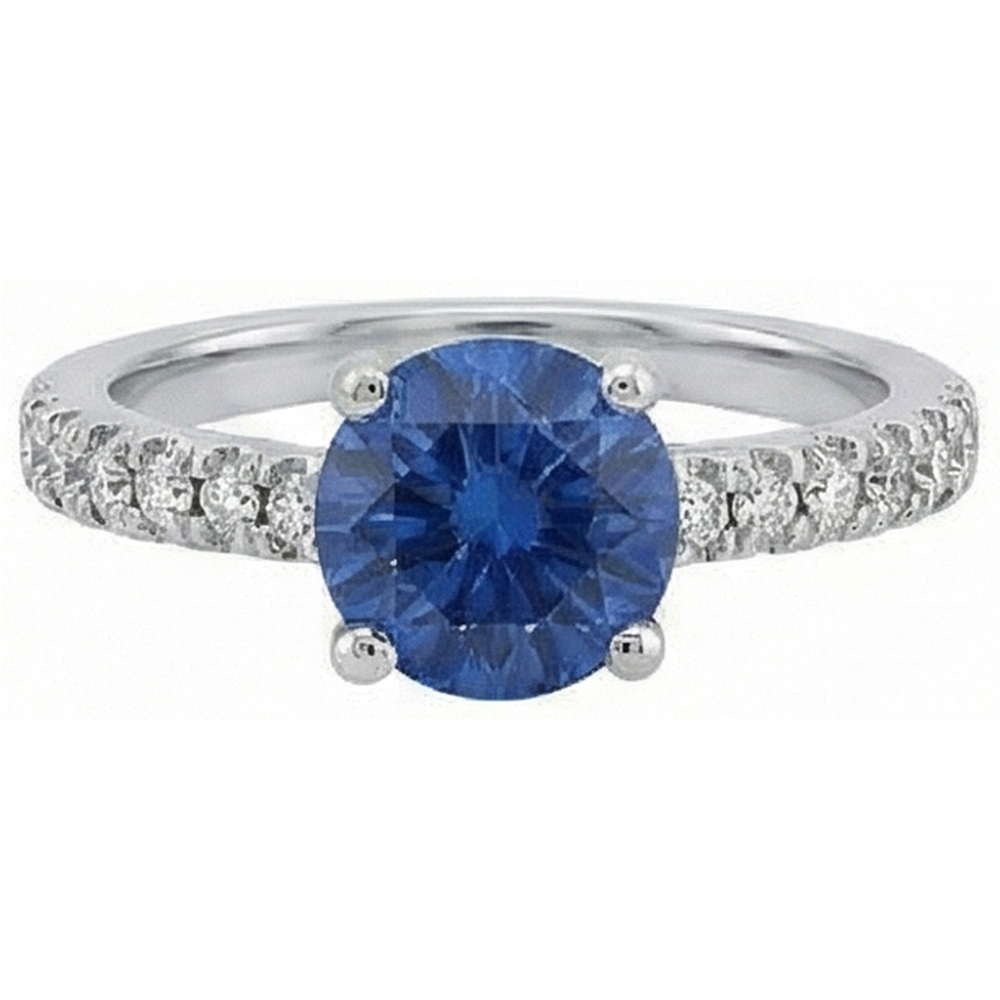 Big Round Ceylon Sapphire With Natural Earth Mined Diamond ( Not Lab Grown )s Anniversary Ring 3.30 Carats