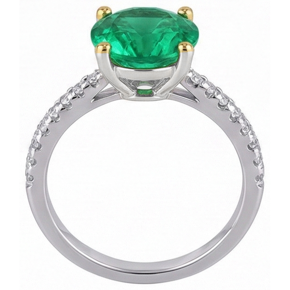 Round Cut Fine Emerald ring in Two-Tone 14K Gold – profile view