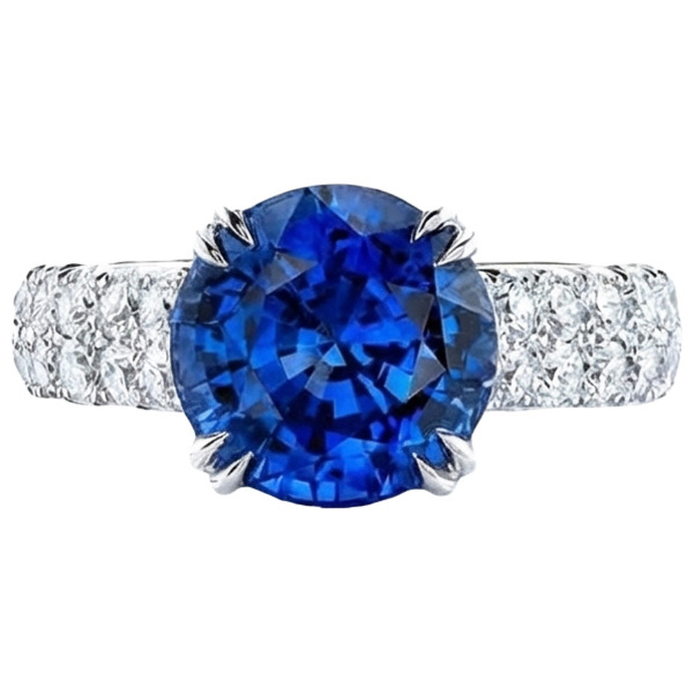 natural round sapphire 6ct ring close up detail