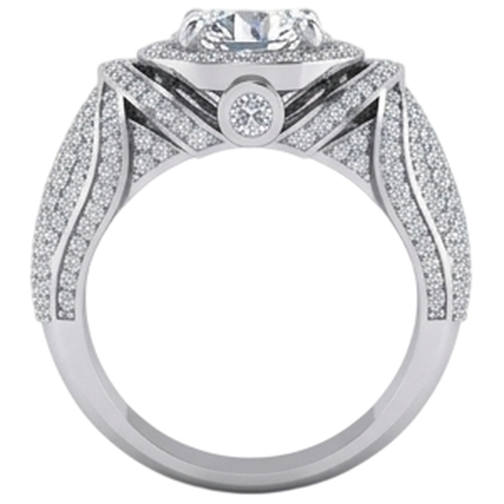 Big Round Natural Earth Mined Diamond ( Not Lab Grown ) Men's Ring With Accents 5.50 Carats White Gold 14K