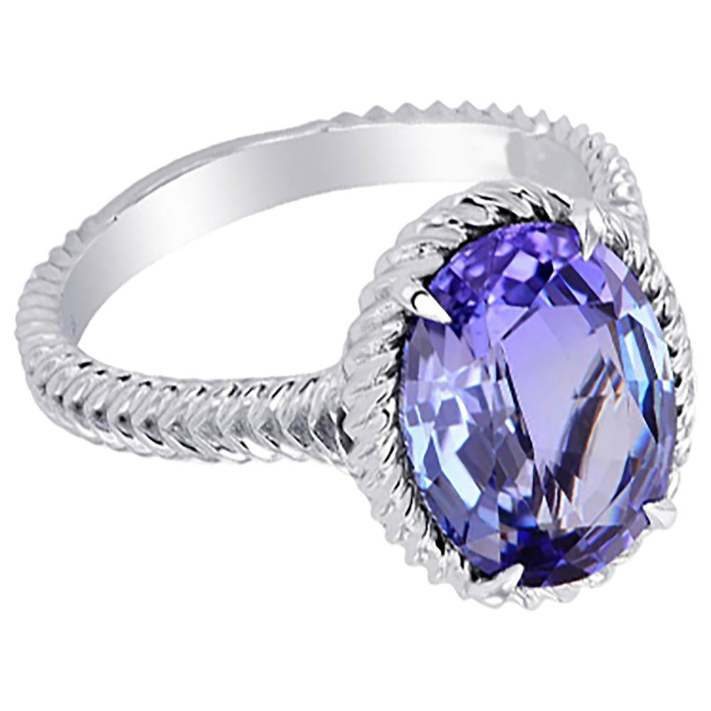 Big Solitaire Oval Tanzanite Ring 2.50 Carats Prong Set White Gold 14K