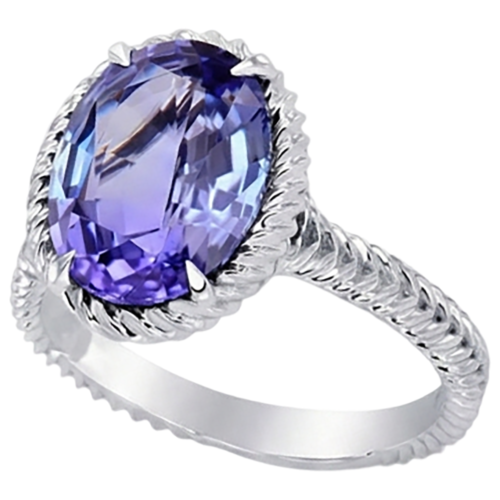 Big Solitaire Oval Tanzanite Ring 2.50 Carats Prong Set White Gold 14K