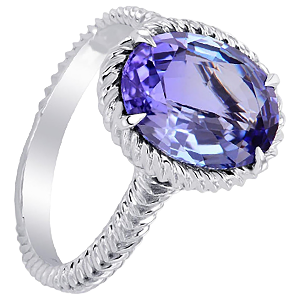 Big Solitaire Oval Tanzanite Ring 2.50 Carats Prong Set White Gold 14K