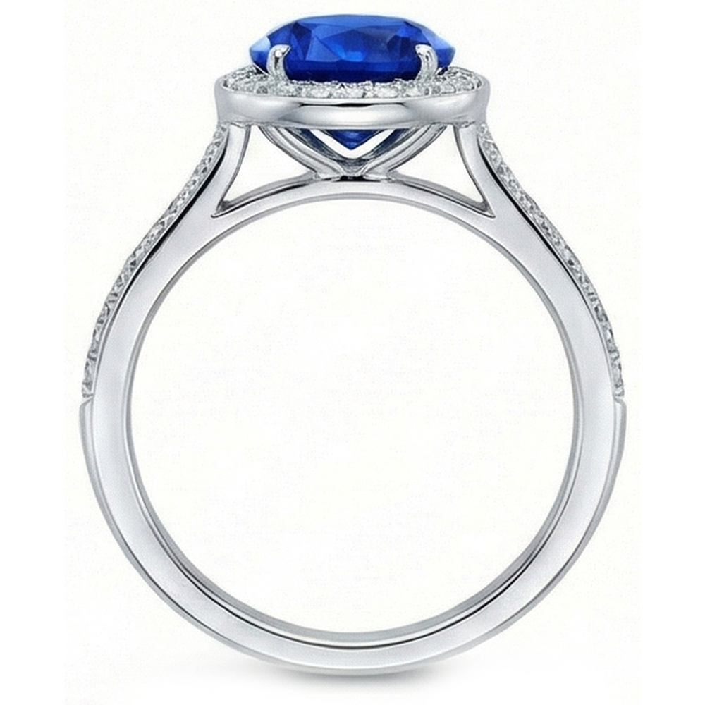 Big Sri Lanka Sapphire & Natural Earth Mined Diamond ( Not Lab Grown )s Small Diamonds Wedding Ring 3 Ct