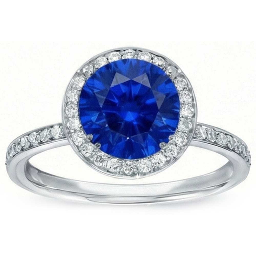 Big Sri Lanka Sapphire & Natural Earth Mined Diamond ( Not Lab Grown )s Small Diamonds Wedding Ring 3 Ct