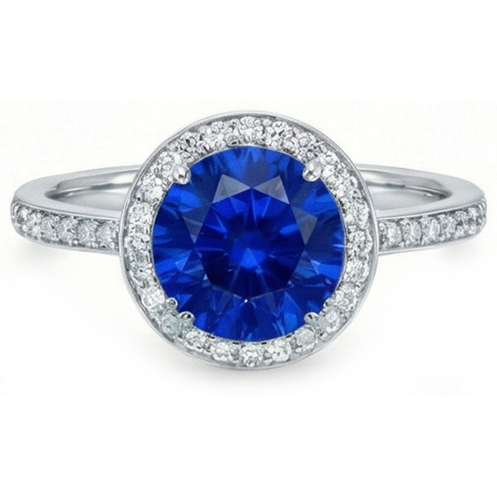 Big Sri Lanka Sapphire & Natural Earth Mined Diamond ( Not Lab Grown )s Small Diamonds Wedding Ring 3 Ct