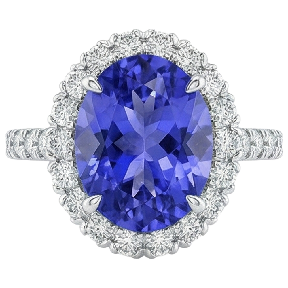 Big Tanzanite And Natural Earth Mined Diamond ( Not Lab Grown )s 18 Carats Wedding Ring White Gold 14K