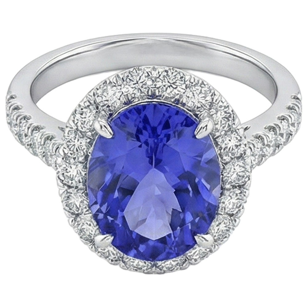 Big Tanzanite And Natural Earth Mined Diamond ( Not Lab Grown )s 18 Carats Wedding Ring White Gold 14K