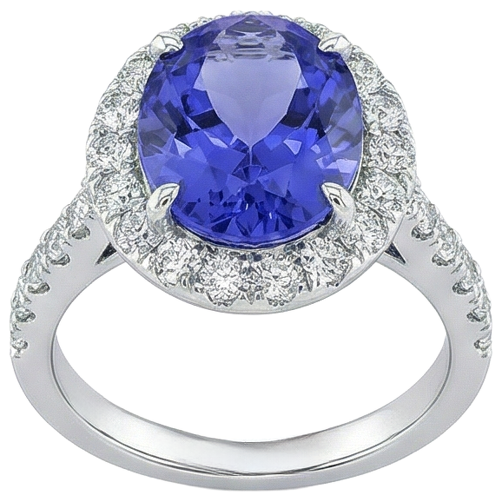 Big Tanzanite And Natural Earth Mined Diamond ( Not Lab Grown )s 18 Carats Wedding Ring White Gold 14K