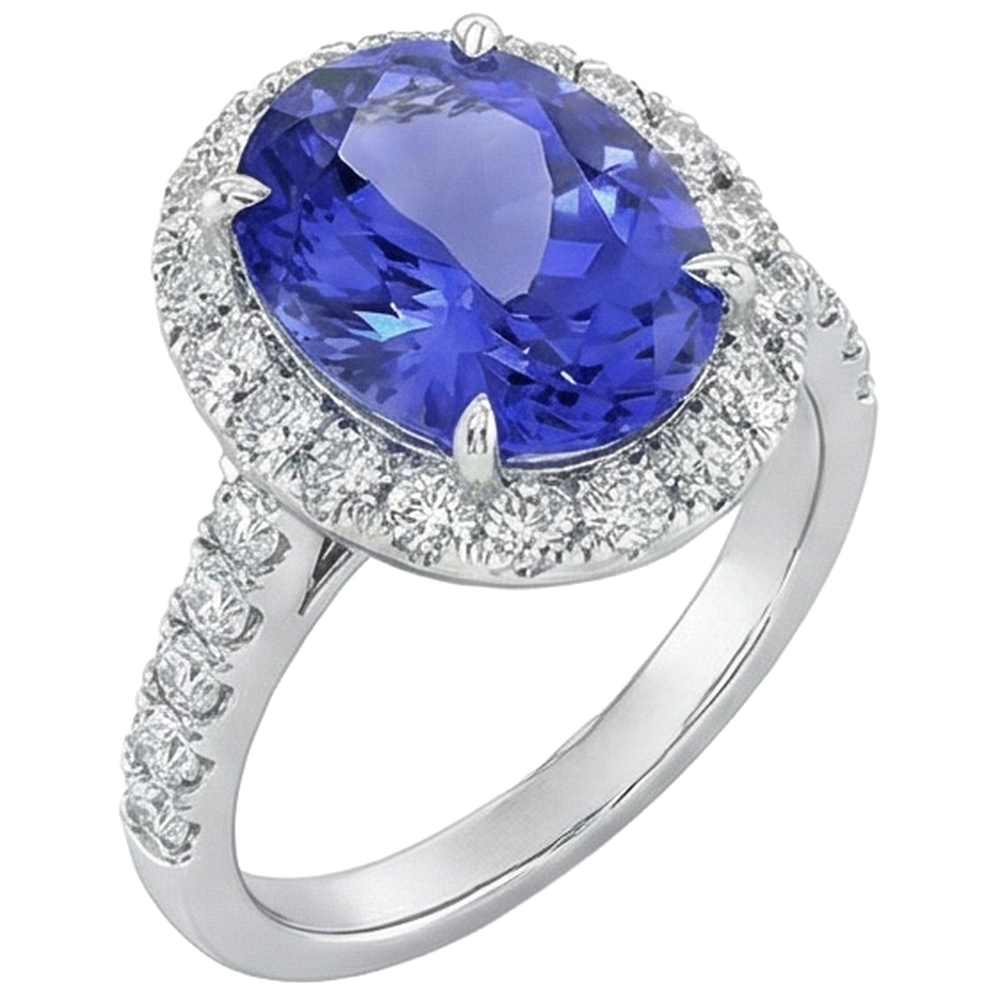 Big Tanzanite And Natural Earth Mined Diamond ( Not Lab Grown )s 18 Carats Wedding Ring White Gold 14K
