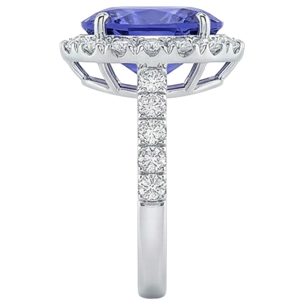 Big Tanzanite And Natural Earth Mined Diamond ( Not Lab Grown )s 18 Carats Wedding Ring White Gold 14K