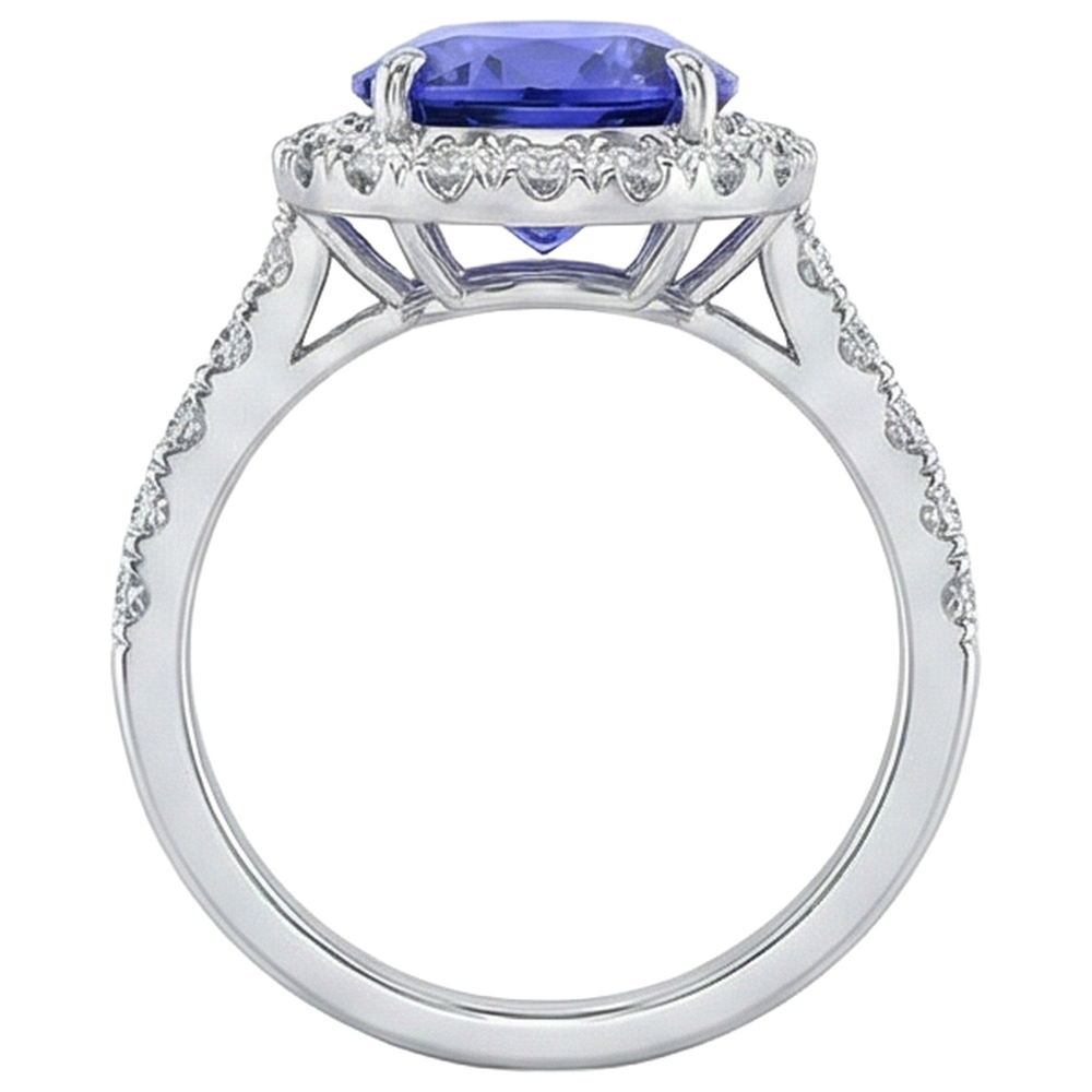 Big Tanzanite And Natural Earth Mined Diamond ( Not Lab Grown )s 18 Carats Wedding Ring White Gold 14K