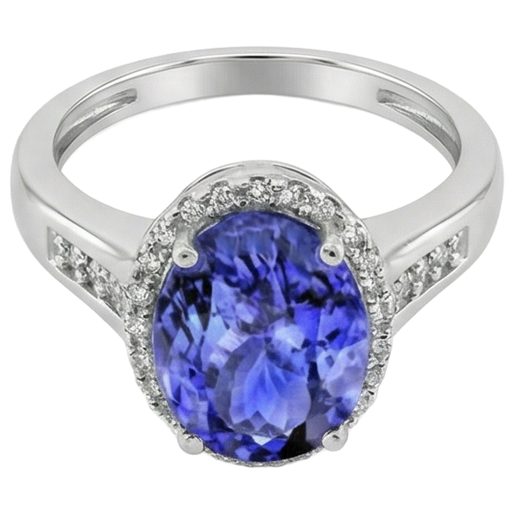 natural round tanzanite 5.75ct ring profile view