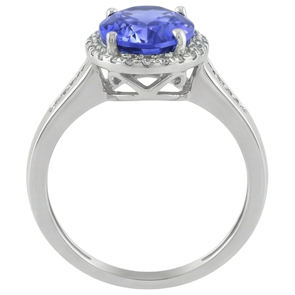 natural round tanzanite 5.75ct ring on white background
