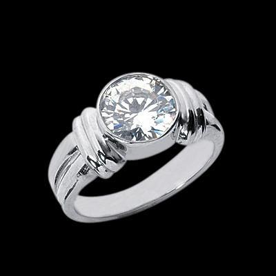 Big 3 Carat Genuine Diamond Solitaire Ring Bezel Setting White Gold 14K