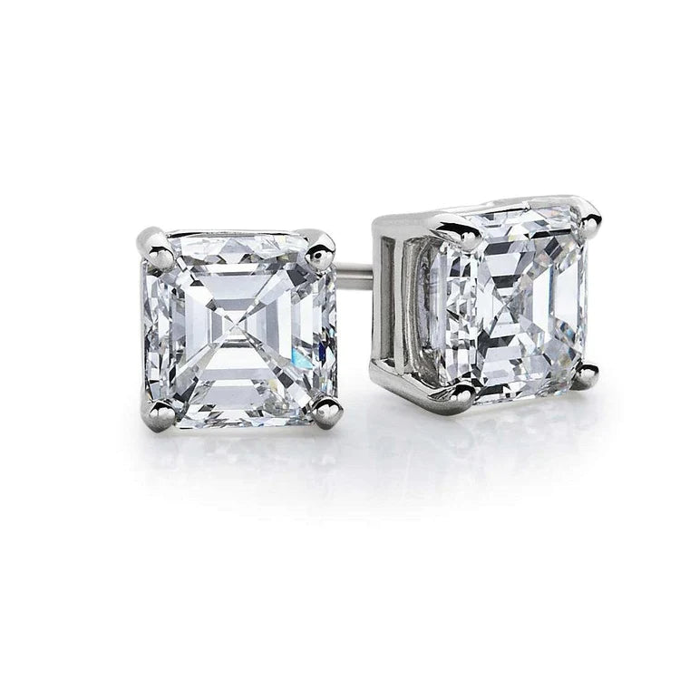 Big Asscher Cut Real Diamond Stud Earring 4 Carats White Gold Jewelry