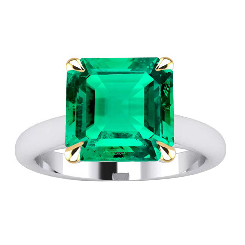 Emerald Precious Stone Ring 5-ct 14 Karat Two Tone Gold – main view