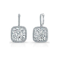 Big Cushion And Round Cut 7.00 Carats Real Diamonds Dangle Earrings