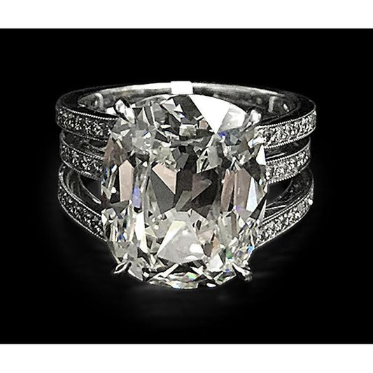 Big Cushion Cut Real Diamond Engagement Ring 7.5 Carats White Gold 14K