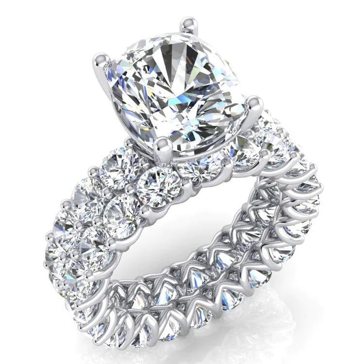 Big Cushion Real Diamond Engagement Ring Set 12.50 Carats