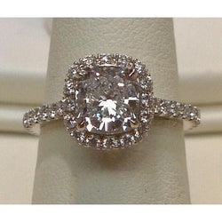 Big Cushion Real Diamond  Halo Ring 3.75 Carat Solid White Gold 14K New