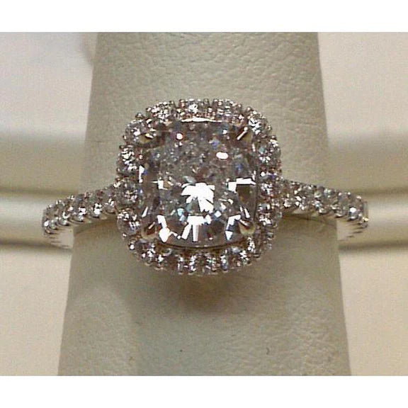 Big Cushion Real Diamond  Halo Ring 3.75 Carat Solid White Gold 14K New