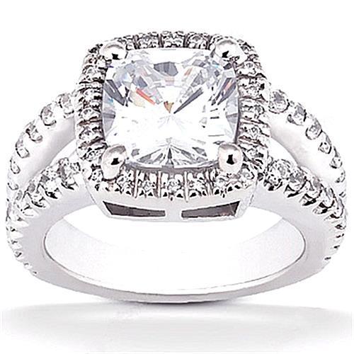 Big Cushion Real Diamond Halo Setting Ring 4.25 Carat Split Shank White Gold